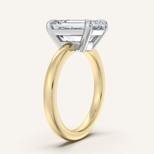 Emerald Cut Low Profile Engagement Ring | 18k Two Tone