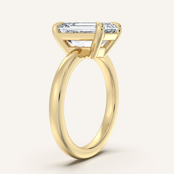 Emerald Cut Low Profile Engagement Ring | 14k Yellow Gold