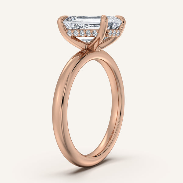 Emerald Cut Hidden Halo Engagement Ring | 14k Rose Gold