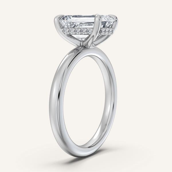 Emerald Cut Hidden Halo Engagement Ring | 14k White Gold