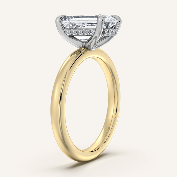 Emerald Cut Hidden Halo Engagement Ring | 14k Two Tone