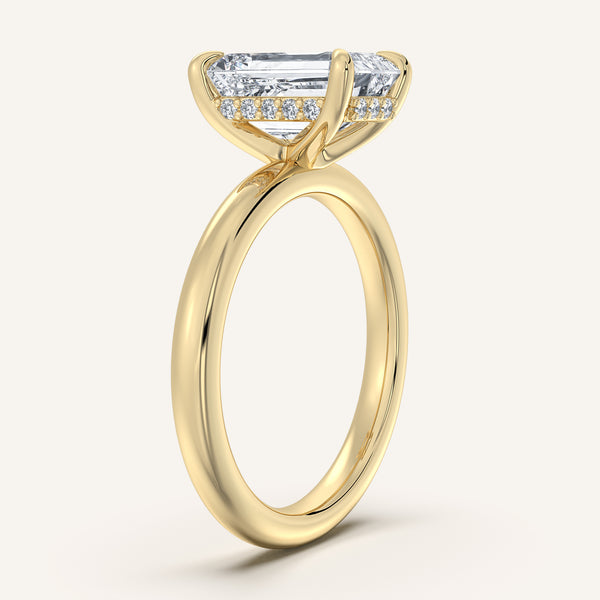 Emerald Cut Hidden Halo Engagement Ring | 14k Yellow Gold
