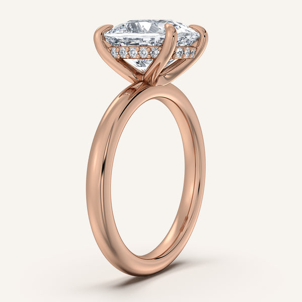 Cushion Cut Hidden Halo Engagement Ring | 18k White Gold