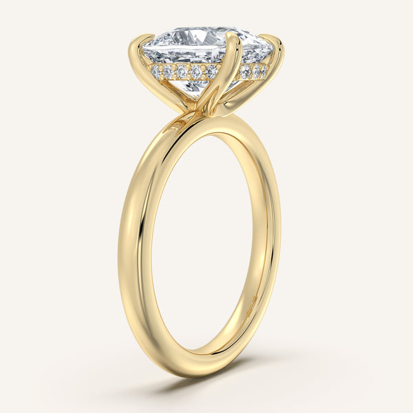 Cushion Cut Hidden Halo Engagement Ring | 18k Two Tone
