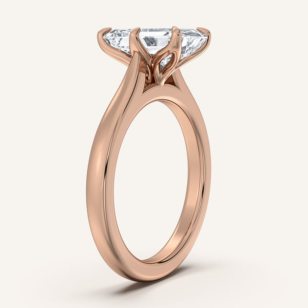 Emerald Cut Tulip Style Cathedral Engagement Ring | 18k Rose Gold