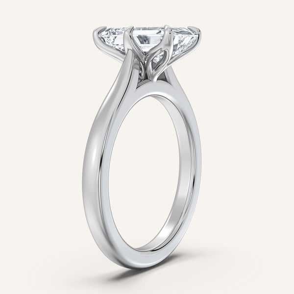 Emerald Cut Tulip Style Cathedral Engagement Ring | 18k White Gold