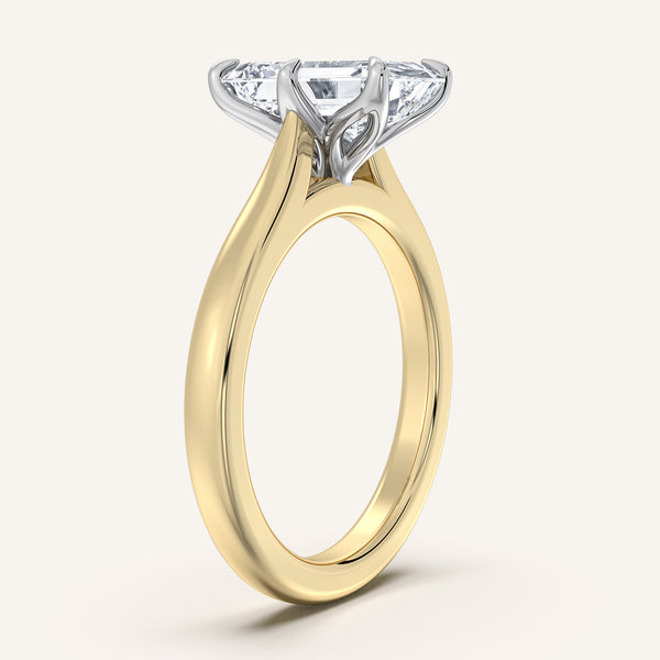 Emerald Cut Tulip Style Cathedral Engagement Ring | 18k Two Tone