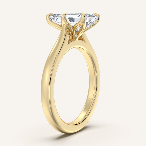 Emerald Cut Tulip Style Cathedral Engagement Ring | 18k Yellow Gold