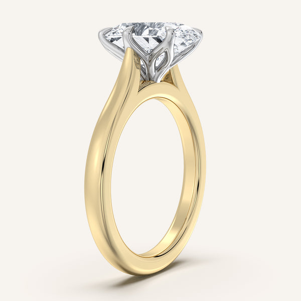 Oval Tulip Style Cathedral Engagement Ring | 18k Two Tone