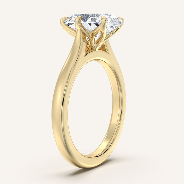Oval Tulip Style Cathedral Engagement Ring | 14k Yellow Gold