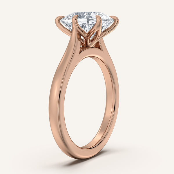 Cushion Cut Tulip Style Cathedral Engagement Ring | 14k Rose Gold