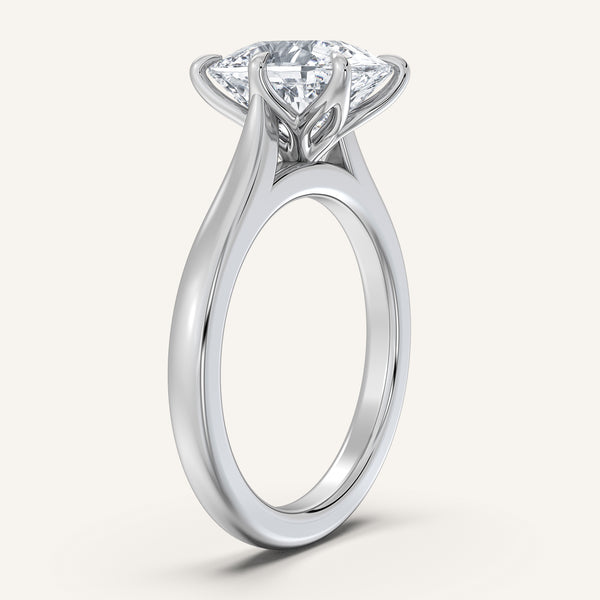 Cushion Cut Tulip Style Cathedral Engagement Ring | 18k White Gold