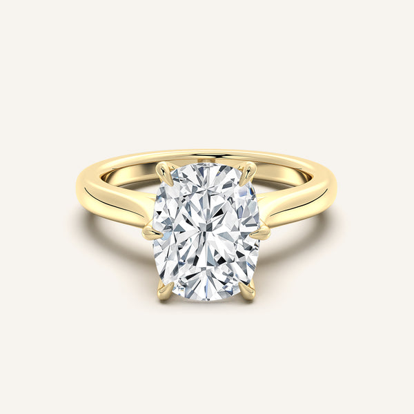 Cushion Cut Tulip Style Cathedral Engagement Ring | 14k Yellow Gold