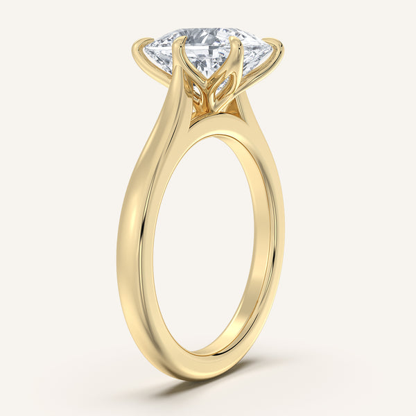 Cushion Cut Tulip Style Cathedral Engagement Ring | 18k Yellow Gold