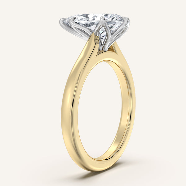Pear Shape Tulip Style Cathedral Engagement Ring | 18k Two Tone