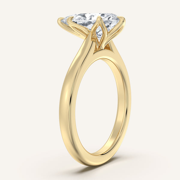 Pear Shape Tulip Style Cathedral Engagement Ring | 14k Yellow Gold