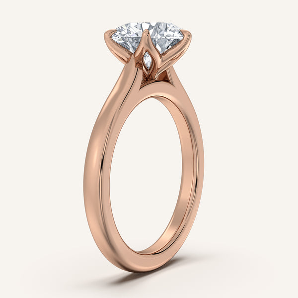 Round Tulip Style Cathedral Engagement Ring | 14k Rose Gold