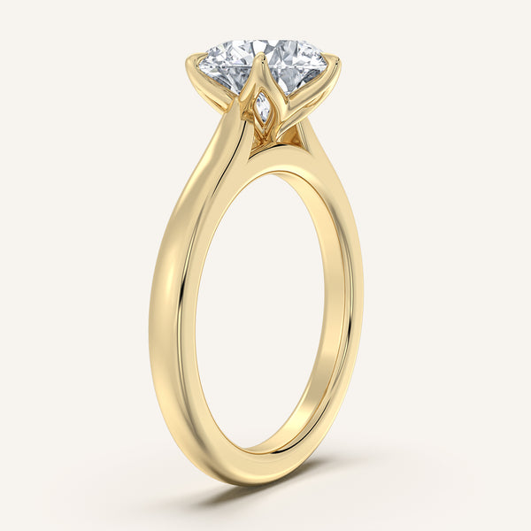 Round Tulip Style Cathedral Engagement Ring | 14k Yellow Gold