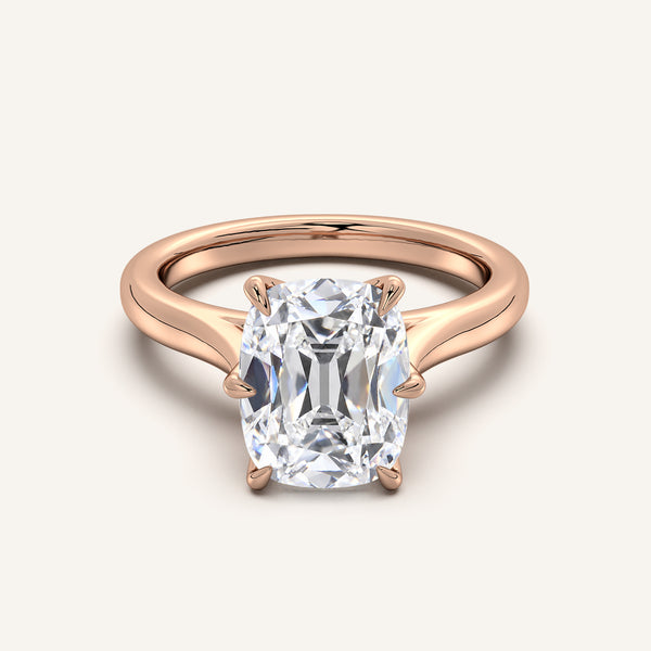 Old Mine Cut Tulip Style Cathedral Engagement Ring | 18k Rose Gold
