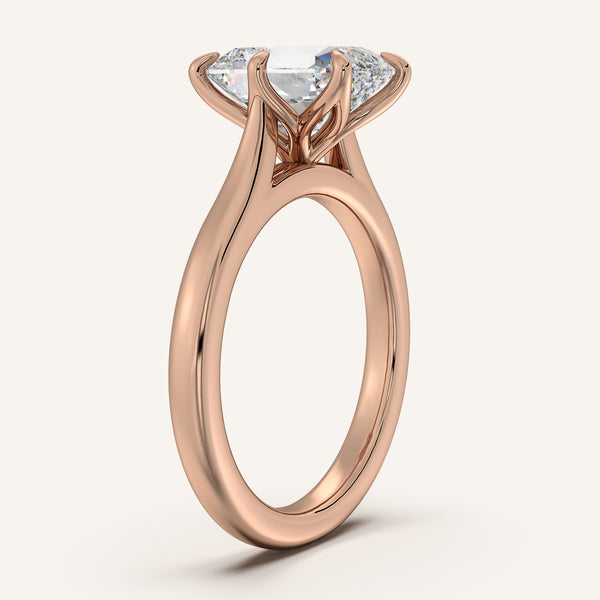 Old Mine Cut Tulip Style Cathedral Engagement Ring | 18k Rose Gold