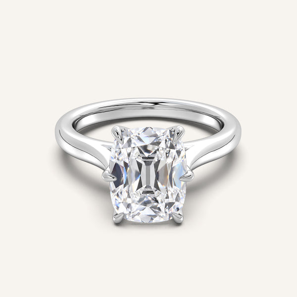 Old Mine Cut Tulip Style Cathedral Engagement Ring | Platinum