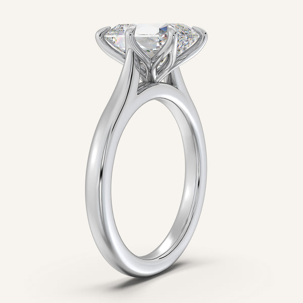 Old Mine Cut Tulip Style Cathedral Engagement Ring | Platinum