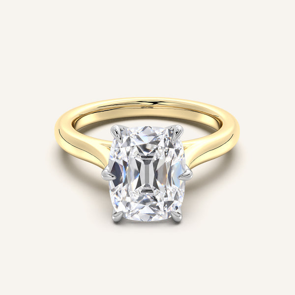 Old Mine Cut Tulip Style Cathedral Engagement Ring | 18k Two Tone