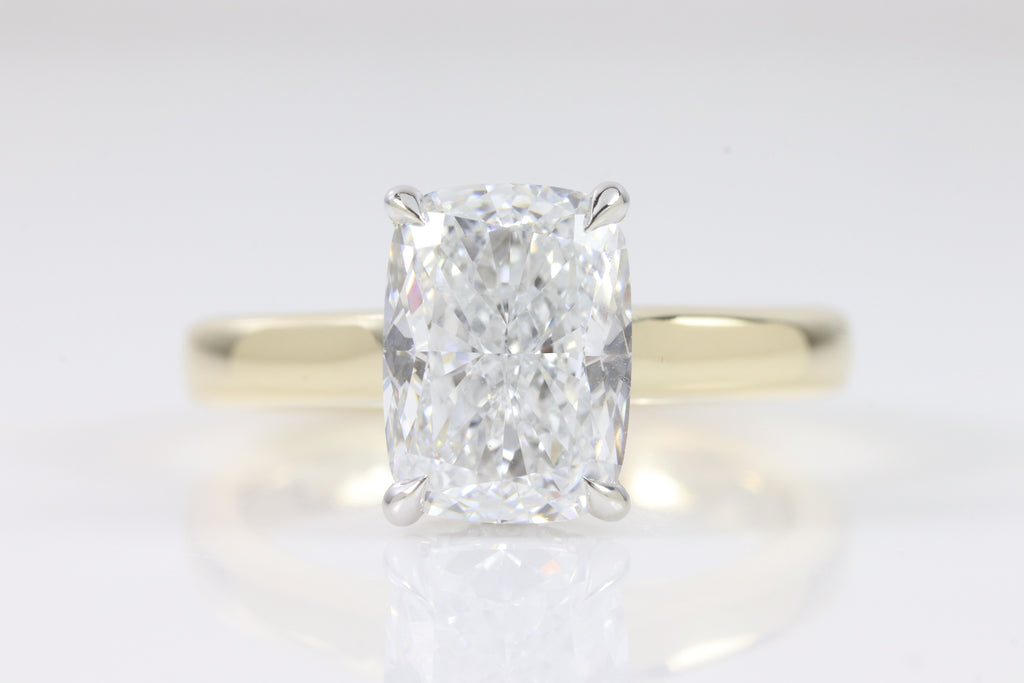 Aurore Hidden Halo | 3.22ct D-VVS2 Cushion | 14k Two Tone