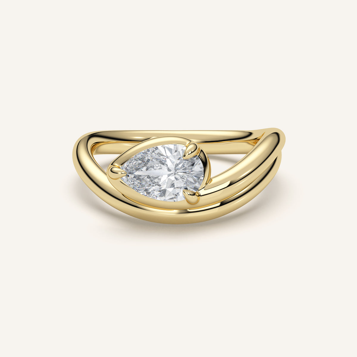 Double Wrap Pear Diamond Pinky Ring in 14k Yellow Gold (view 1)