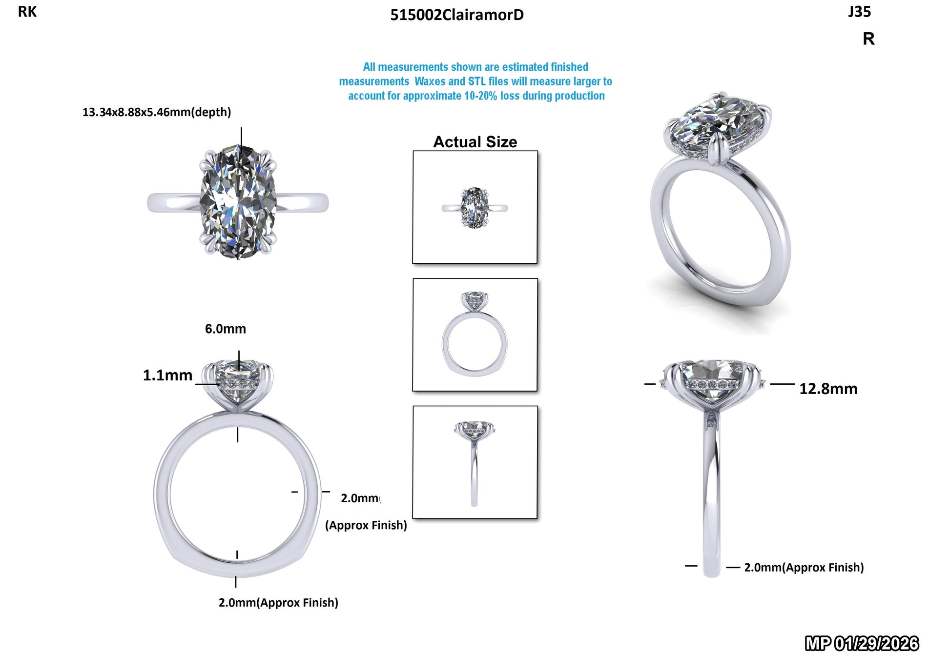 Elegant lab-grown diamond engagement ring with detailed measurements and eco-friendly design