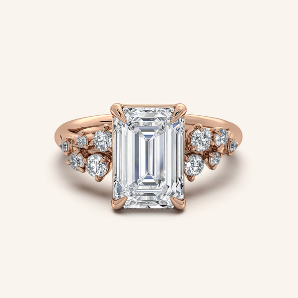 Emerald Floral Accent Engagement Ring | 18k Rose Gold