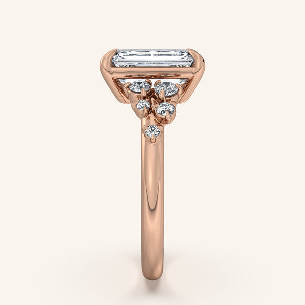 Emerald Floral Accent Engagement Ring | 18k Rose Gold