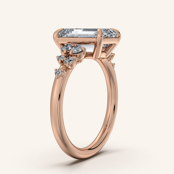 Emerald Floral Accent Engagement Ring | 14k Rose Gold