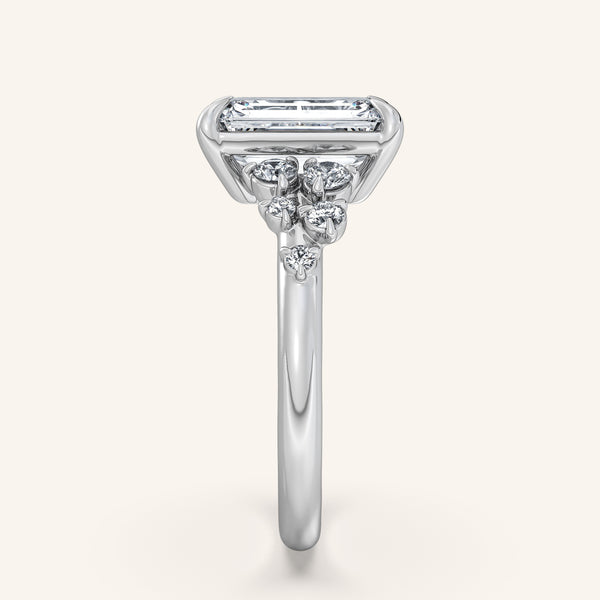 Floral Accent Engagement Ring | 18k White Gold