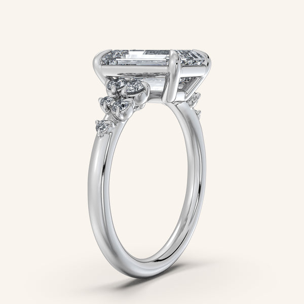 Emerald Floral Accent Engagement Ring | 14k White Gold