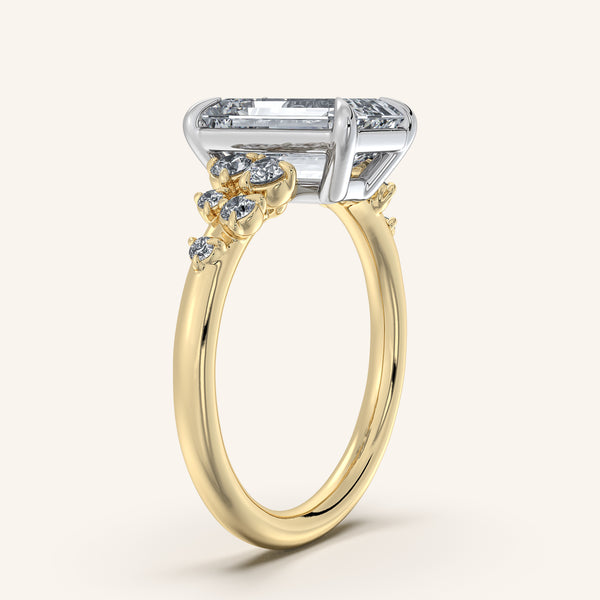 Emerald Floral Accent Engagement Ring | 18k Two Tone