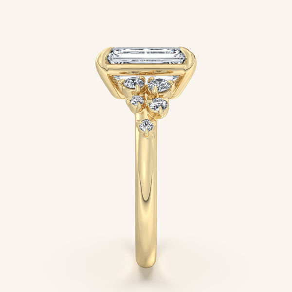 Floral Accent Engagement Ring | 18k Yellow Gold