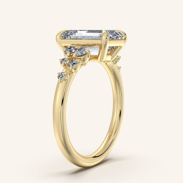 Emerald Floral Accent Engagement Ring | 18k Yellow Gold