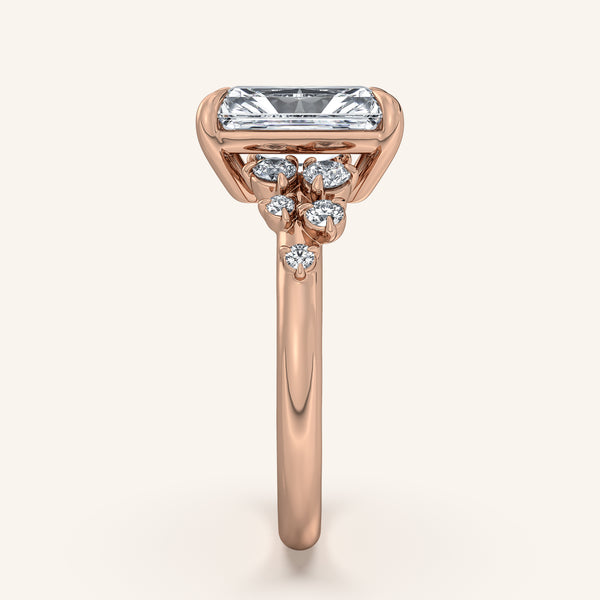 Radiant Floral Accent Engagement Ring | 18k Rose Gold