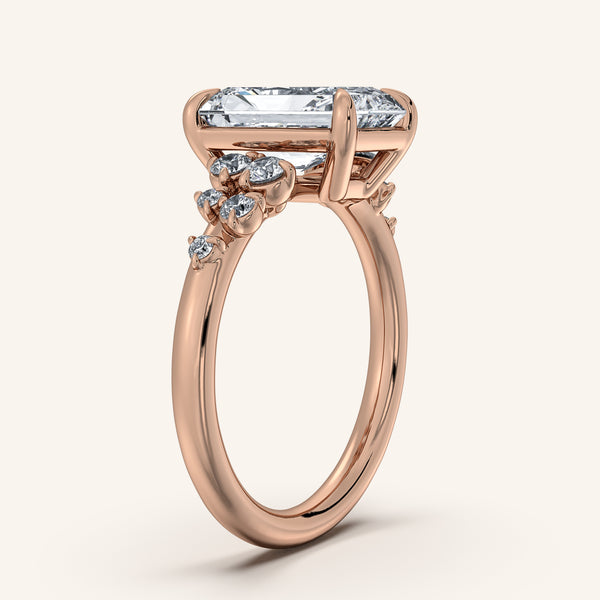 Radiant Floral Accent Engagement Ring | 14k Rose Gold