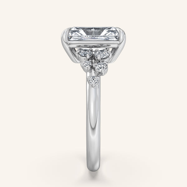 Floral Accent Engagement Ring | 18k White Gold