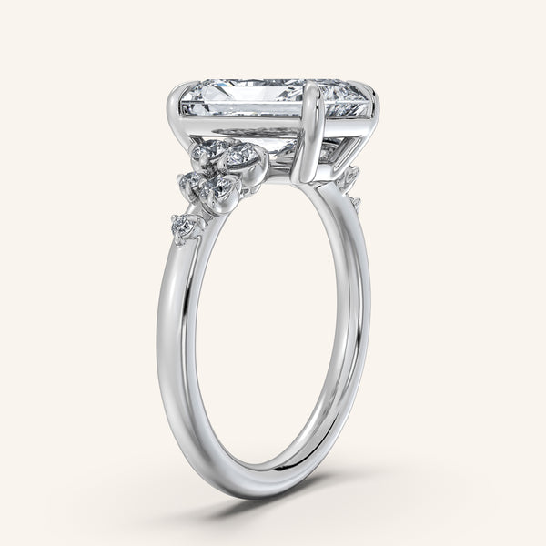 Radiant Floral Accent Engagement Ring | 14k White Gold