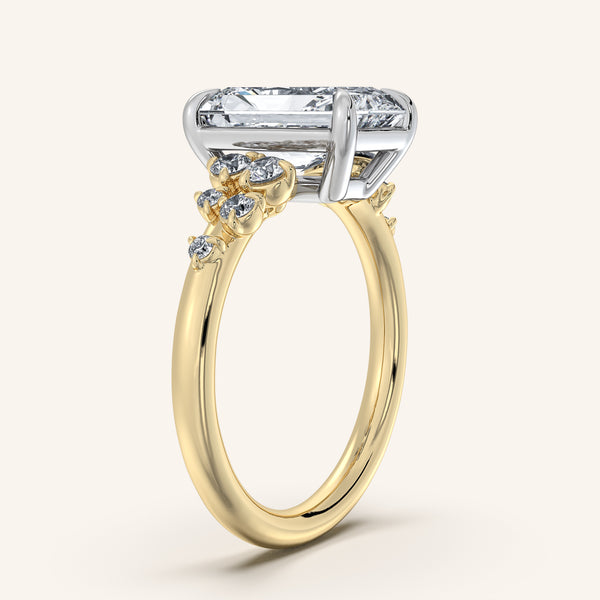 Radiant Floral Accent Engagement Ring | 18k Two Tone