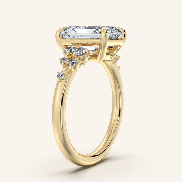 Radiant Floral Accent Engagement Ring | 14k Yellow Gold