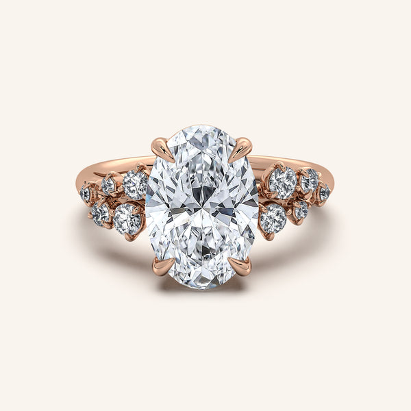 Oval Floral Accent Engagement Ring | 18k Rose Gold