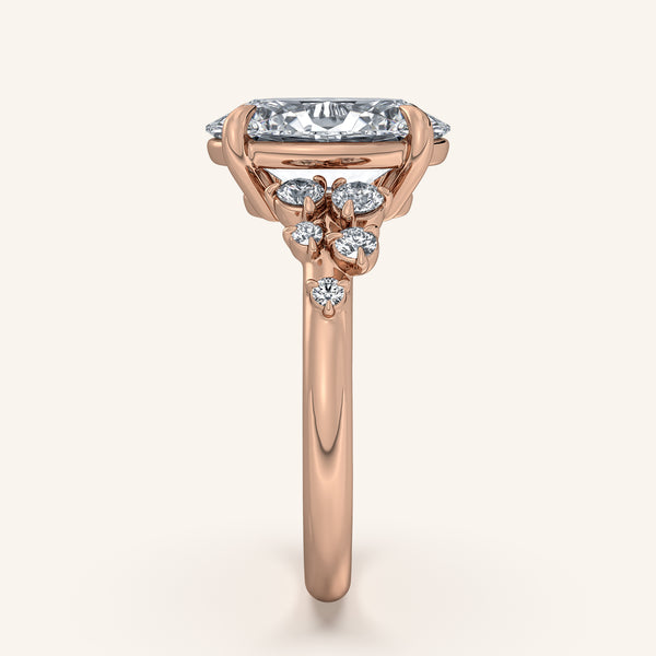Oval Floral Accent Engagement Ring | 18k Rose Gold