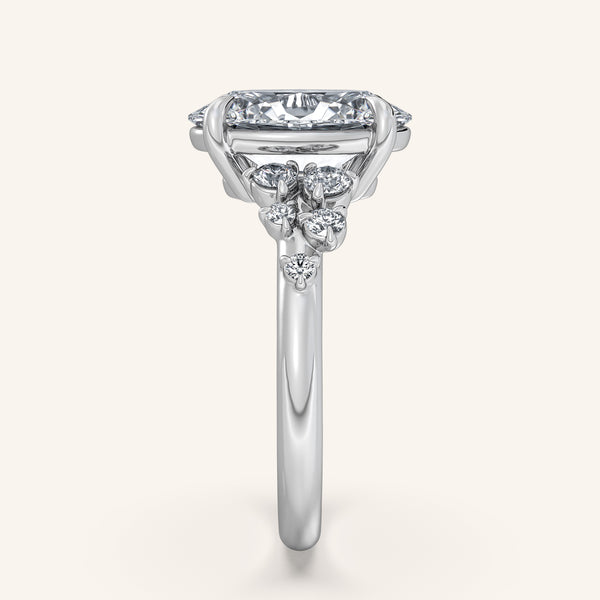 Oval Floral Accent Engagement Ring | 18k White Gold