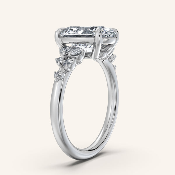 Oval Floral Accent Engagement Ring | 18k White Gold
