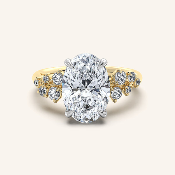 Oval Floral Accent Engagement Ring | 18k Two Tone
