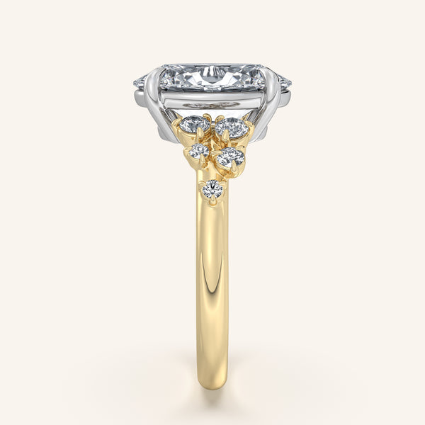 Oval Floral Accent Engagement Ring | 18k Two Tone